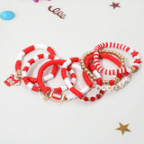 7PCS - Football Charm Star GAME DAY Message Heishi Beaded Stretch Multi Layered Bracelets