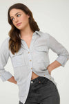 STRIPED COLLARED BUTTON DOWN WITH POCKETS