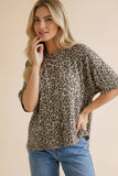 Round Neck Reverse Stitch Leopard Knit Top