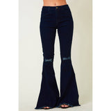 SIP6127B DK DENIM FLARED BELL BOTTOMS WITH RIPPED KNEES