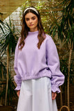 IT2995 Ruffled cuff Detail Mock-neck Crop Terry Sweatshirt