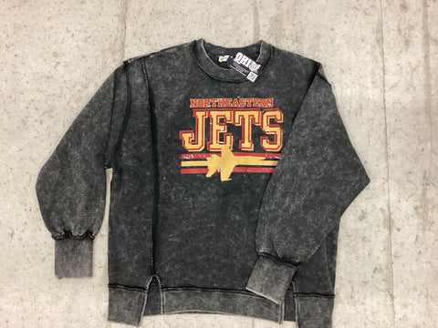 Jets three line acid wash crewneck