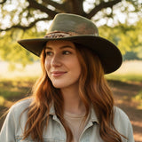 Distressed Fabric Band Rustic Cowgirl Fedora Hat