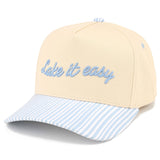 C.C LAKE IT EASY Letter Embroidered Two Tone Trucker Hat