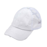 C.C Washed Denim with Crossed Elastic Band Mesh Pony Cap