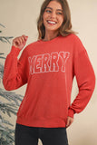 Ribbed Merry Letter Christmas Graphic Top | S-4X