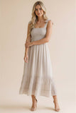 Smocked Tie Bow Strap Babydoll Maxi Dress