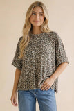 Round Neck Reverse Stitch Leopard Knit Top