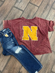 Distressed N (Northeastern) Acid Wash Tee