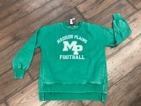 Madison Plains Football Acid Wash Pocket Crewneck