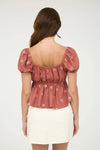 EMBROIDERED DAISY PUFF SLEEVE PLEATED BLOUSE