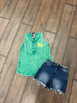 MP WASHED HALF-BUTTON RAW EDGE SLEEVELESS HENLEY TOP