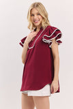 Ruffle Sleeve Scallop Trim Top