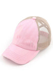 C.C Washed Denim with Crossed Elastic Band Mesh Pony Cap
