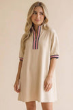Front Half Zip Shift Solid French Terry Dress