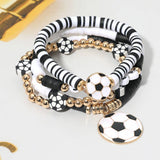 4PCS - Soccer Charm Heishi Beaded Stretch Multi Layered Bracelets