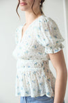 V NECK CROCHET LACE TRIM FLORAL TOP
