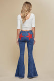 SIP6225A DENIM/RED SUEDE STARS FLARE DENIM JEANS - WESTERN