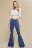 SIP6225A DENIM/RED SUEDE STARS FLARE DENIM JEANS - WESTERN