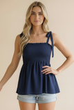 Square Neck Smocked Tie Shoulder Babydoll