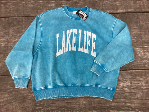 Acid wash lake life crewneck