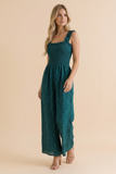 Frill Strap Smocked Floral Wide Leg Jumpsuit