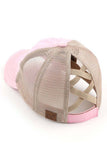 C.C Washed Denim with Crossed Elastic Band Mesh Pony Cap