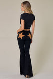 SIP6225A BLK WESTERN INSPIRED, BACK SUEDE STAR FLARE JEANS
