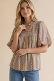 Notch Neck Bubble Sleeve Bohemian Blouse
