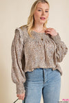 Plus Smocked Front Long Sleeve Blouse