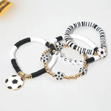 4PCS - Soccer Charm Heishi Beaded Stretch Multi Layered Bracelets