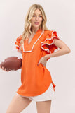 Ruffle Sleeve Scallop Trim Top
