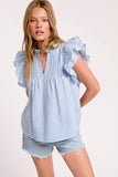 UT1100 Stripe Ruffle Shoulder Blouse