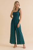 Frill Strap Smocked Floral Wide Leg Jumpsuit