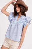 UT1100 Stripe Ruffle Shoulder Blouse