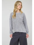 Washed Pocket Detail Long Sleeve Rib Knit Top