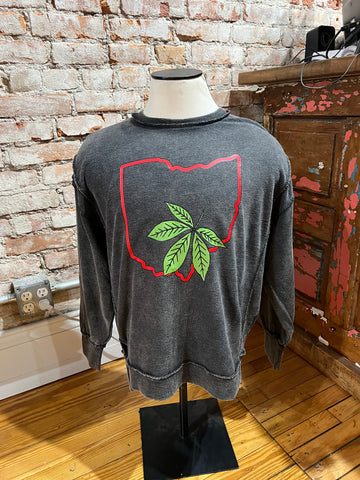 Acid Wash Lightweight Ohio Leaf crewneck