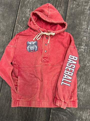 Red acid wash Mad dogs 3 button pullover