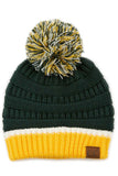 C.C Team Color Ribbed Beanie with Pom Winter Hat