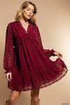 Maroon Polka Dot Long Sleeve Dress