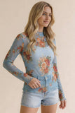 High Neck Semisheer Top W/frilled Merrow Hem