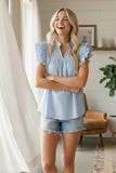 Striped Woven Ruffle Sleeve Babydoll Top
