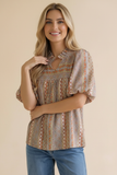 Notch Neck Bubble Sleeve Bohemian Blouse