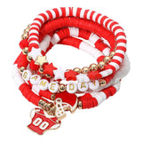 7PCS - Football Charm Star GAME DAY Message Heishi Beaded Stretch Multi Layered Bracelets