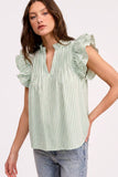 UT1100 Stripe Ruffle Shoulder Blouse