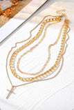 Cross Pendant Multi Layer Stacked Chains Necklace