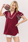 Ruffle Sleeve Scallop Trim Top