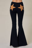 SIP6225A BLK WESTERN INSPIRED, BACK SUEDE STAR FLARE JEANS