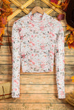 Sassy Floral Mock Neck Mesh Long Sleeve Blouse | S-XL