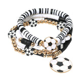 4PCS - Soccer Charm Heishi Beaded Stretch Multi Layered Bracelets